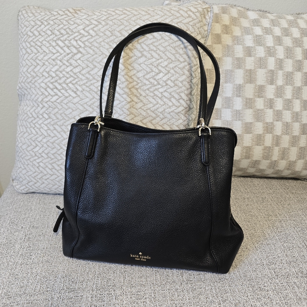 ♡ Kate Spade Black Leather Tote Bag EUC